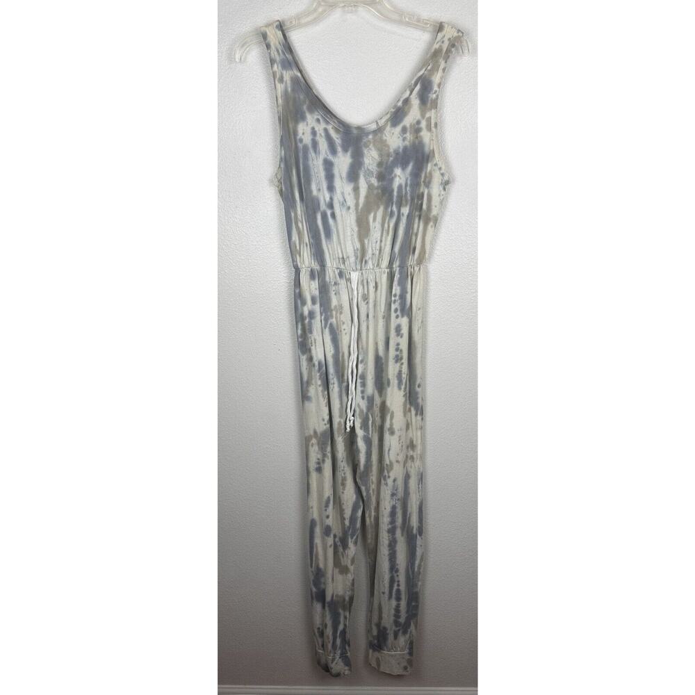 Caution To The Wind Tie-Dye Tank Jumpsuit in Cream and Gray-Blue